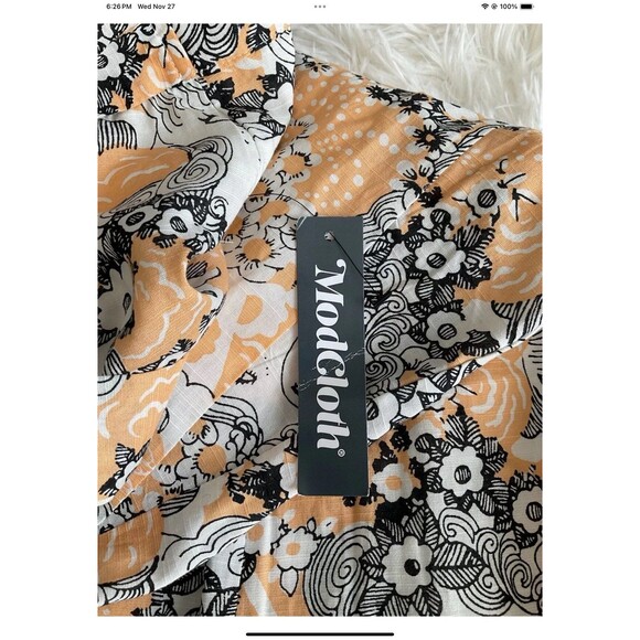 Modcloth Peeking at Perfection Wm’s Sz 16 A-Line Wrap Skirt Floral Peach Orange - Picture 3 of 11